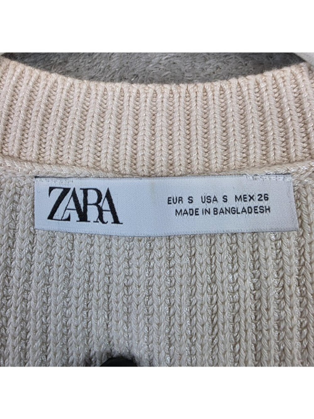 Zara Sweater Vest Womens S Beige Cotton Viscose V Neck Sleeveless Tight Knit - Picture 3 of 9